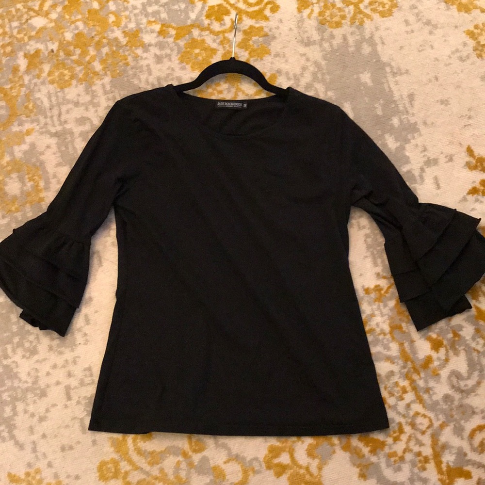 Black Dressy Ruffle Sleeve Top